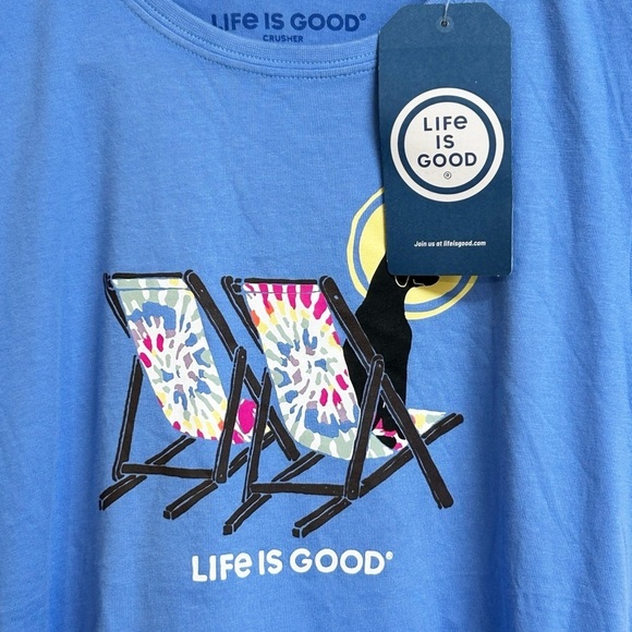 Life is Good Women's Crusher Tee - Tie Dye Beach Chairs Dog Size S NWT - Picture 4 of 5